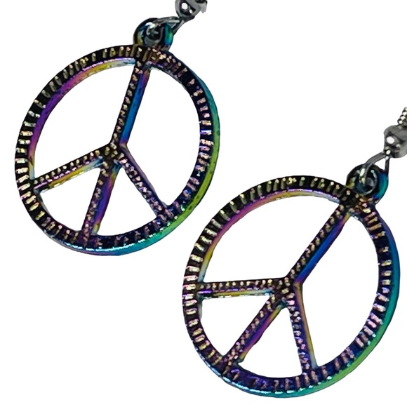 Rainbow shiny peace sign earrings NEW - Picture 4 of 6